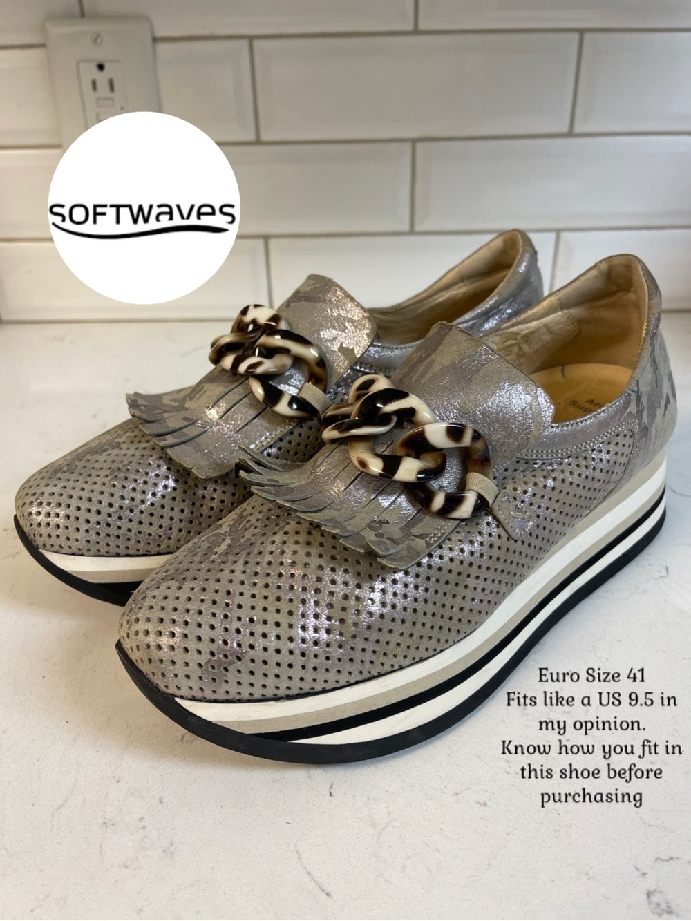 Softwaves Cadie Slip-On Shoe Metallic Camo Size 41 Platform Sneakers- Loafers